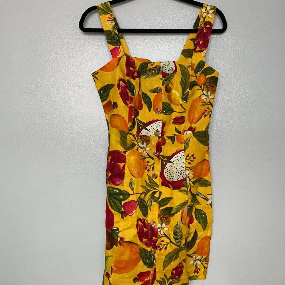 FARM Rio Size XS Yellow Sleeveless FRUIT LOVERS Linen Mini Dress - Picture 3 of 5